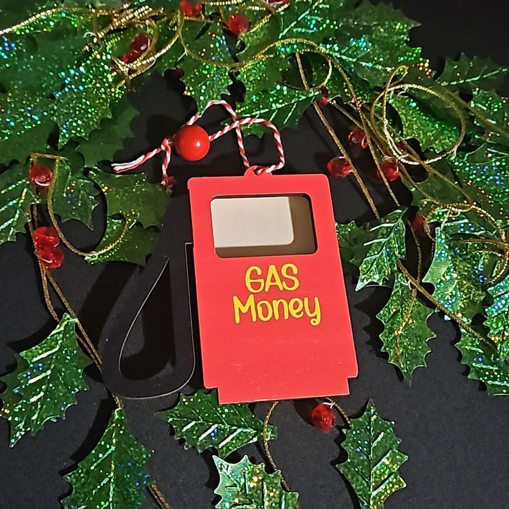 Wooden, Money / Bill Holder Ornament  in the Shape of a Gas Pump NWOT